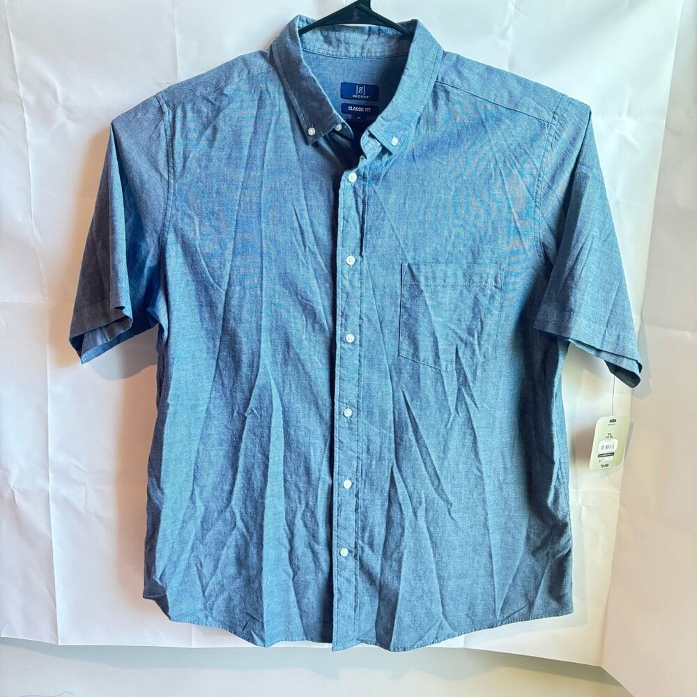 George Men's XL Classic Fit Stretch Blue Short Sleeve Button Down Shirt